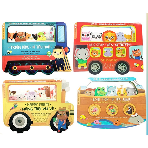bộ sách tương tác let's go - chúng mình cùng lên đường nào: đi tàu hỏa + bến xe buýt + nông trại vui vẻ + đi tàu thủy (bộ 4 cuốn)
