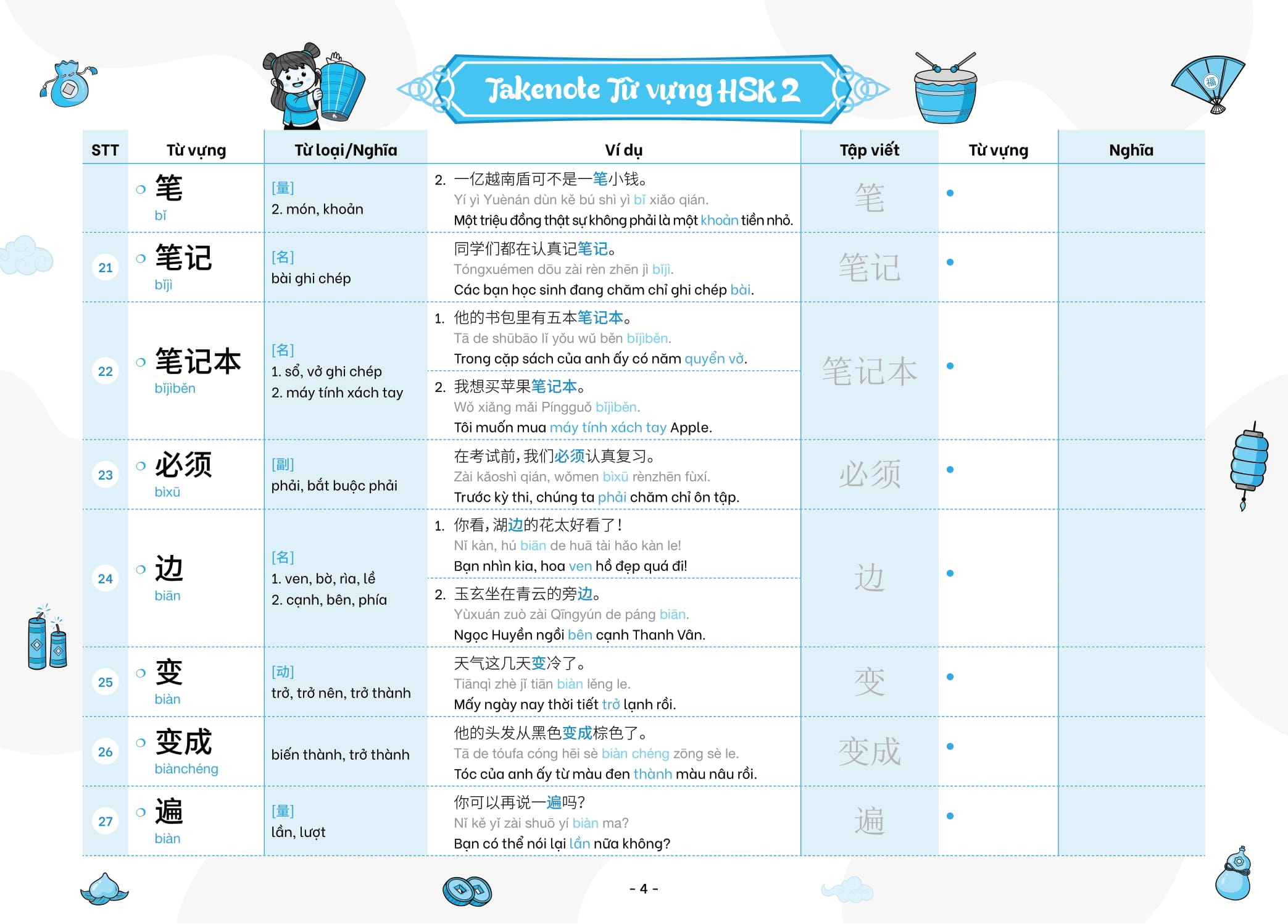 Bộ Takenote - Từ Vựng HSK Tiếng Trung - HSK2 (Cung Cấp 772 Từ Vựng) - Ảnh 5