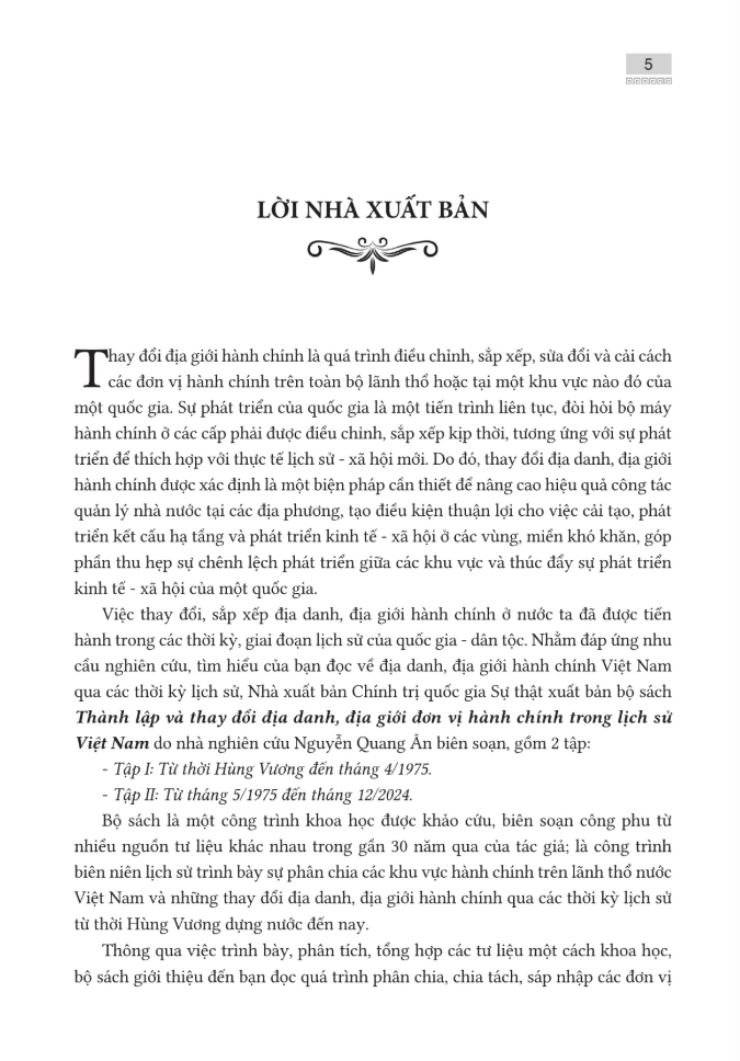 Bộ Thành Lập Và Thay Đổi Địa Danh, Địa Giới Đơn Vị Hành Chính Trong Lịch Sử Việt Nam - Tập 1 - Từ Thời Hùng Vương Đến Tháng 4/1975 - Bìa Cứng - Ảnh 3