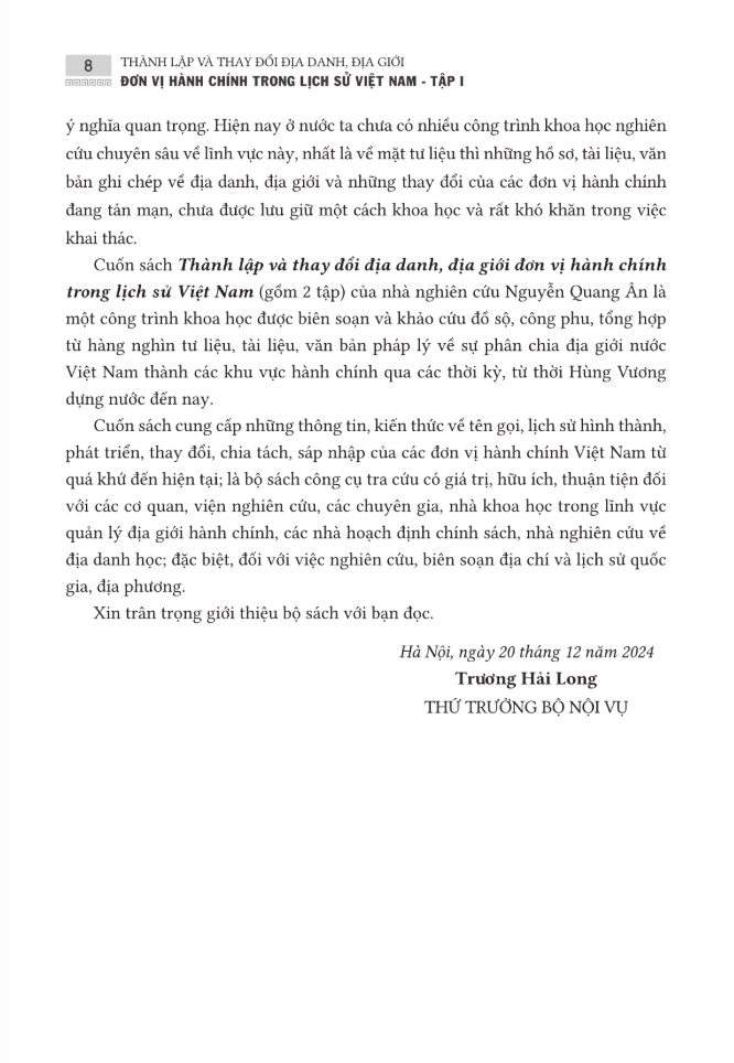 Bộ Thành Lập Và Thay Đổi Địa Danh, Địa Giới Đơn Vị Hành Chính Trong Lịch Sử Việt Nam - Tập 1 - Từ Thời Hùng Vương Đến Tháng 4/1975 - Bìa Cứng - Ảnh 6