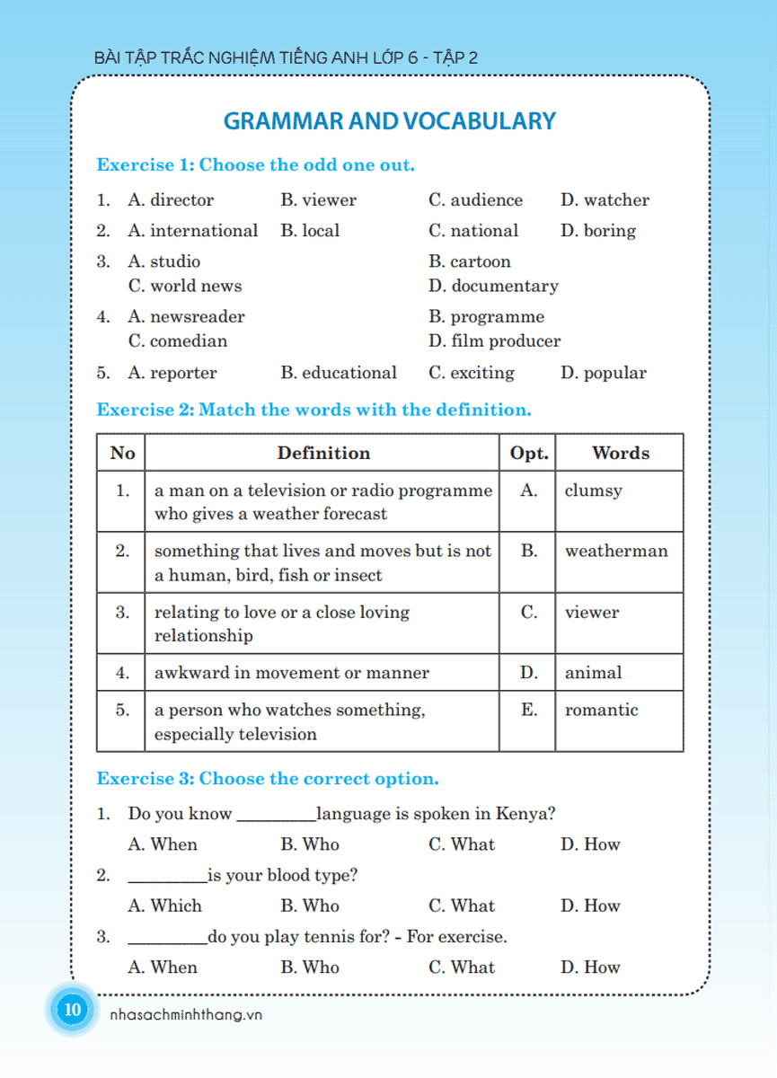 bộ the langmaster - bài tập trắc nghiệm tiếng anh lớp 6 tập 2 - có đáp án (tái bản 2020) - Ảnh 10