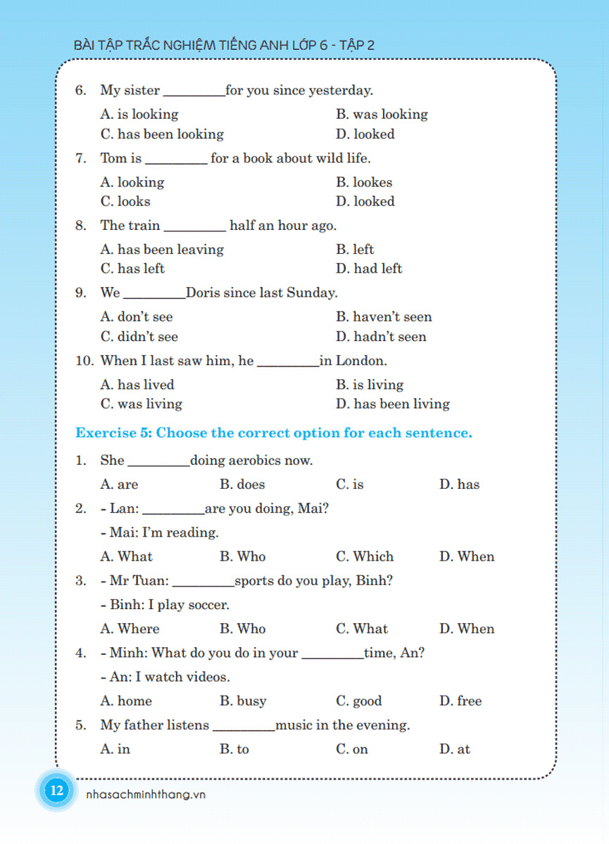 bộ the langmaster - bài tập trắc nghiệm tiếng anh lớp 6 tập 2 - có đáp án (tái bản 2020) - Ảnh 12