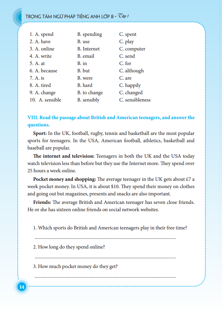 bộ the langmaster - trọng tâm ngữ pháp tiếng anh lớp 8 tập 1 (tái bản 2020) - Ảnh 11