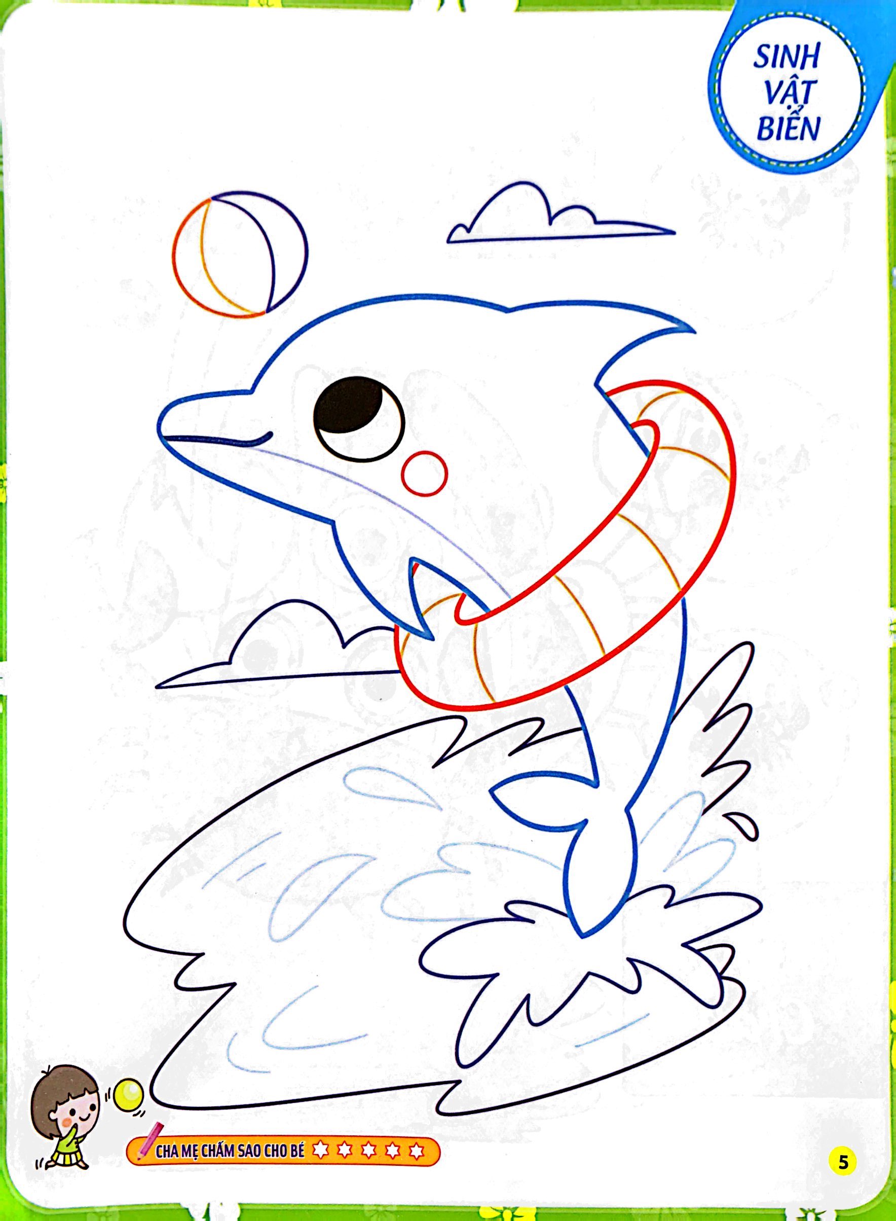 bộ tô màu theo từng bước - sinh vật biển, động vật trên cạn, khủng long 1 - Ảnh 6