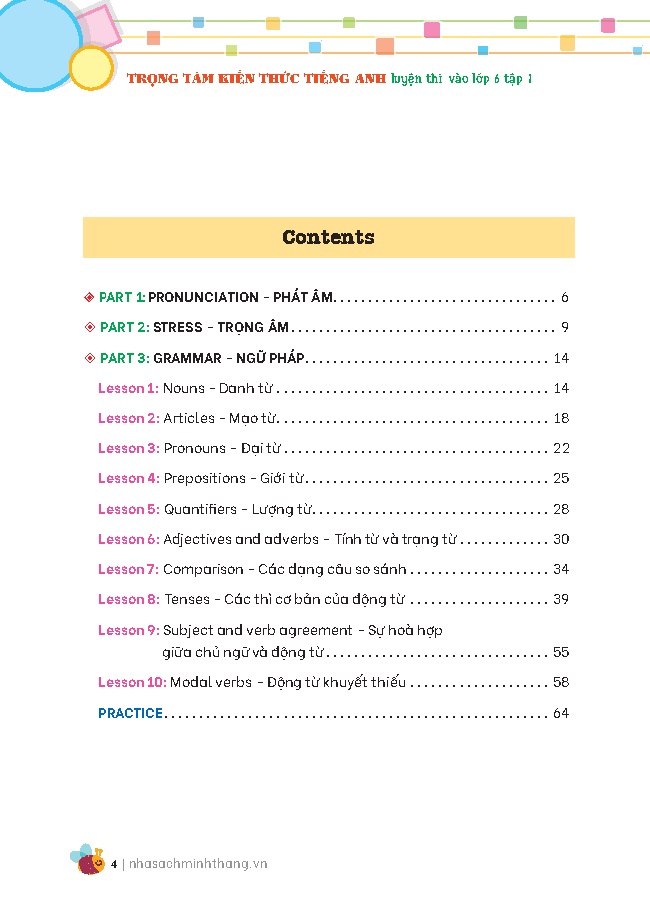 bộ trọng tâm kiến thức tiếng anh luyện thi vào lớp 6 - tập 1 (không đáp án) - Ảnh 3