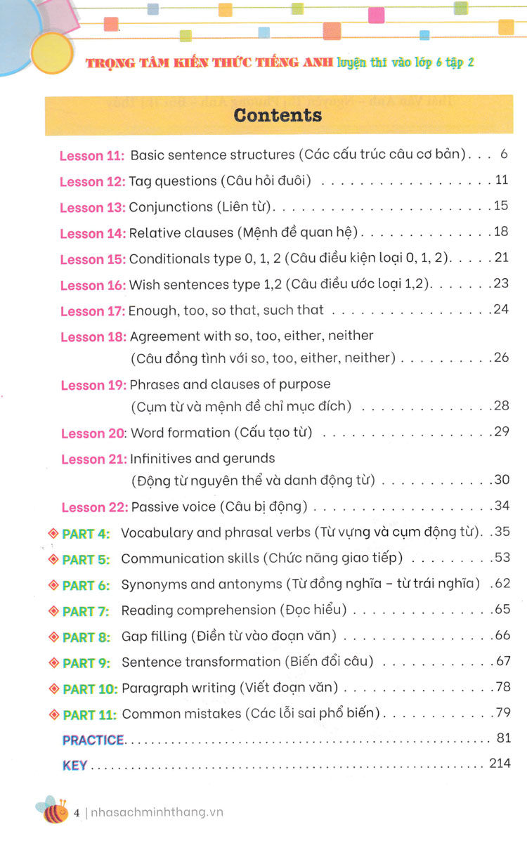 bộ trọng tâm kiến thức tiếng anh luyện thi vào lớp 6 - tập 2 (không đáp án) - Ảnh 3