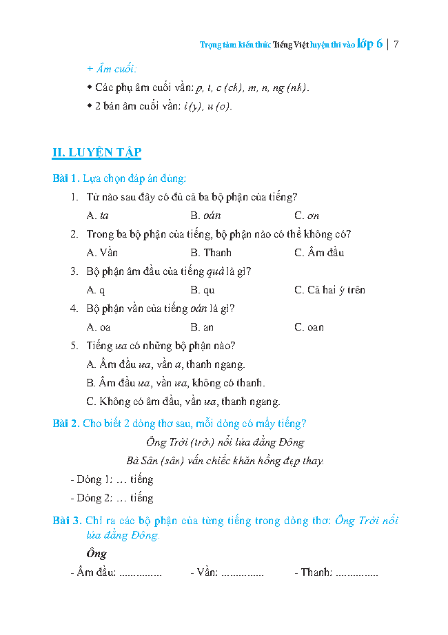 bộ trọng tâm kiến thức tiếng việt luyện thi vào lớp 6 - có đáp án - tập 1 - Ảnh 7