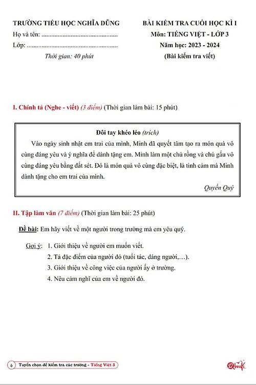 Bộ Tuyển Chọn Đề Kiểm Tra Tiếng Việt Các Trường 3 - Ảnh 3