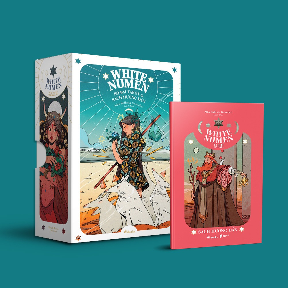 boxset white numen tarot (bộ bài + sách hướng dẫn) - tặng kèm bộ quà all-in: sổ xé in bìa art bài + bộ postcard in hình art bài kèm lịch 2025 + móc khóa in art bài random - Ảnh 2
