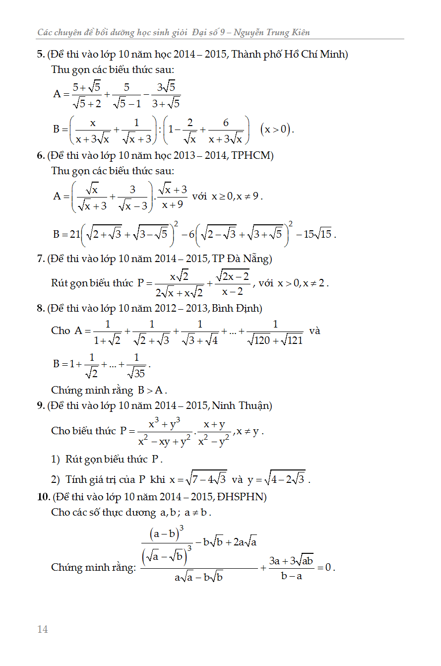 các chuyên đề bồi dưỡng học sinh giỏi đại số lớp 9 - Ảnh 15