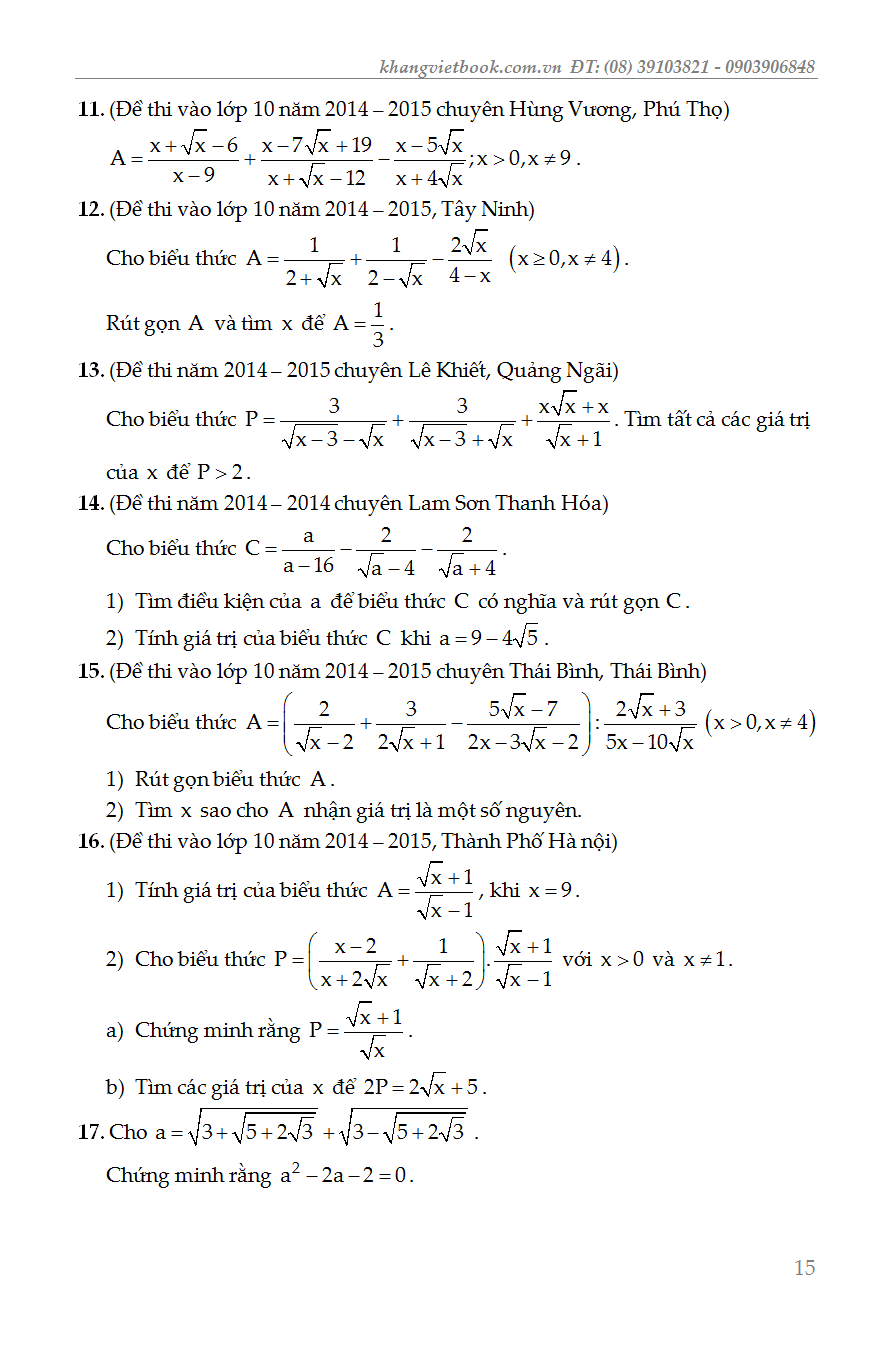 các chuyên đề bồi dưỡng học sinh giỏi đại số lớp 9 - Ảnh 16