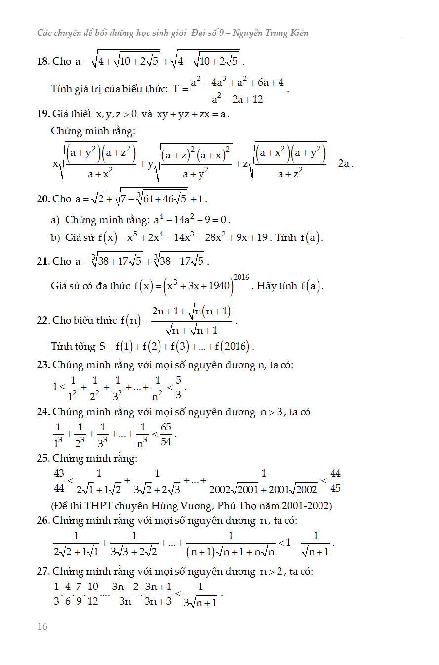 các chuyên đề bồi dưỡng học sinh giỏi đại số lớp 9 - Ảnh 17