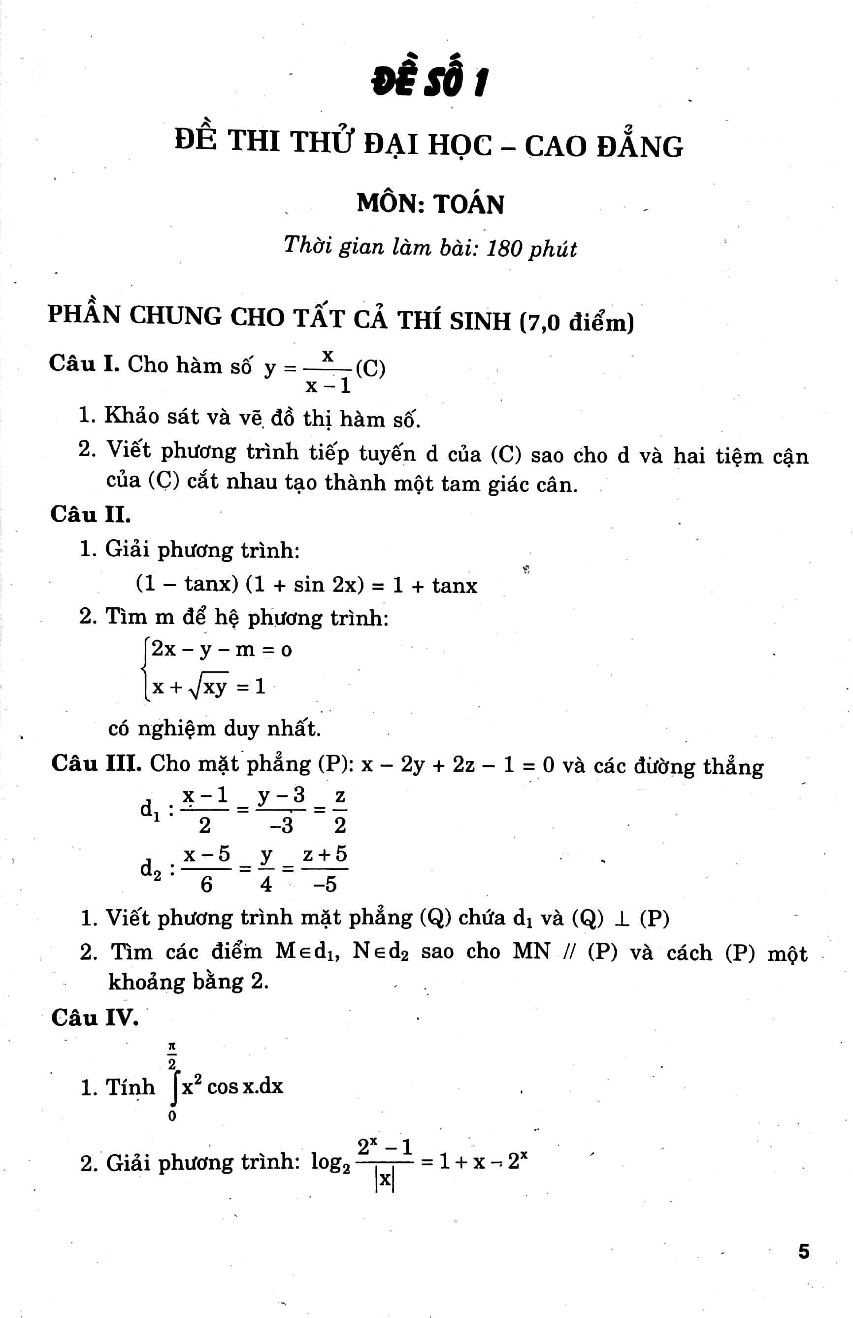 cấu trúc các dạng đề thi tự luận môn toán 12 (ôn luyện thi đh-cđ 2013) - Ảnh 5