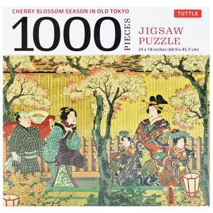 cherry blossom season in old tokyo- 1000 piece jigsaw puzzle: woodblock print by utagawa kunisada (finished size 24 in x 18 in) - Ảnh 10