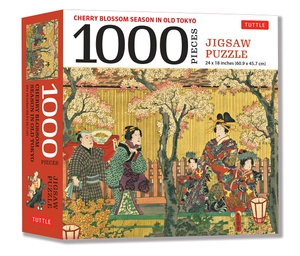 cherry blossom season in old tokyo- 1000 piece jigsaw puzzle: woodblock print by utagawa kunisada (finished size 24 in x 18 in) - Ảnh 3