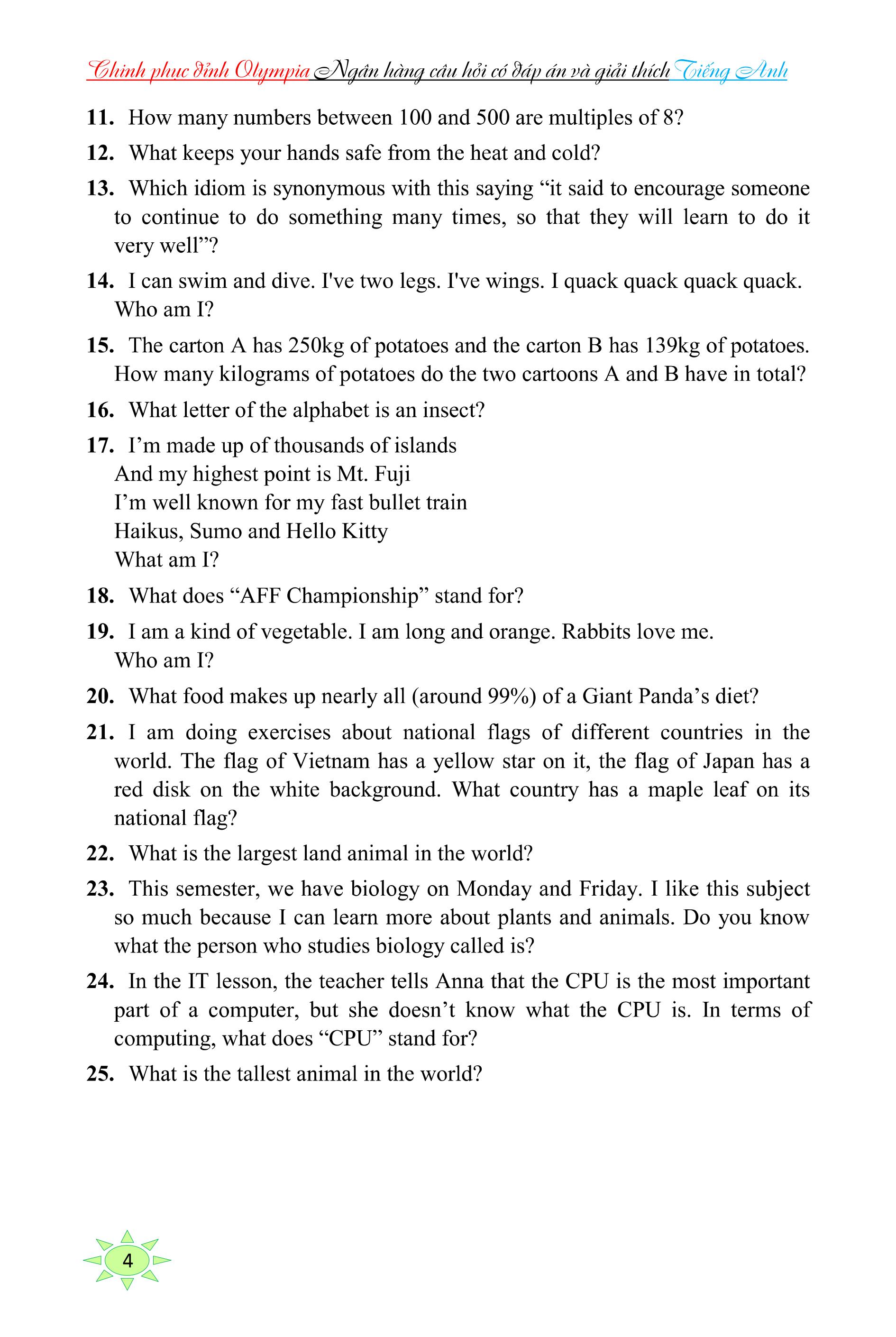 chinh phục đỉnh olympia ngân hàng câu hỏi có đáp án và giải thích tiếng anh - Ảnh 5