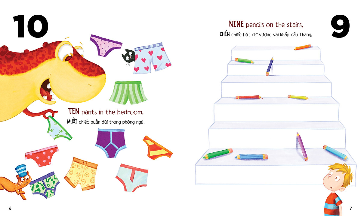 chú khủng long tham ăn: giải cứu bố - bài học về số đếm (song ngữ) - Ảnh 4