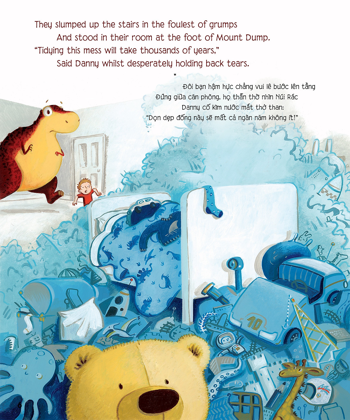 chú khủng long tham ăn: giải cứu chiếc giường – bài học về thói quen gọn gàng (song ngữ) - Ảnh 5