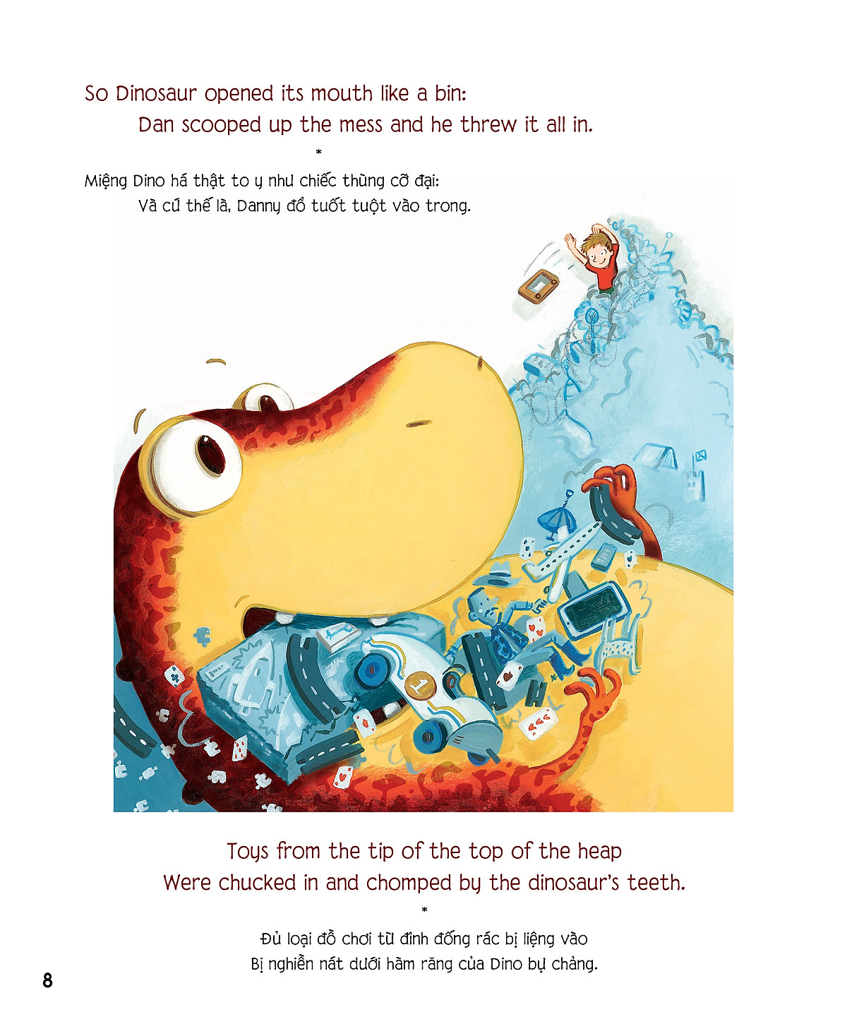 chú khủng long tham ăn: giải cứu chiếc giường – bài học về thói quen gọn gàng (song ngữ) - Ảnh 7