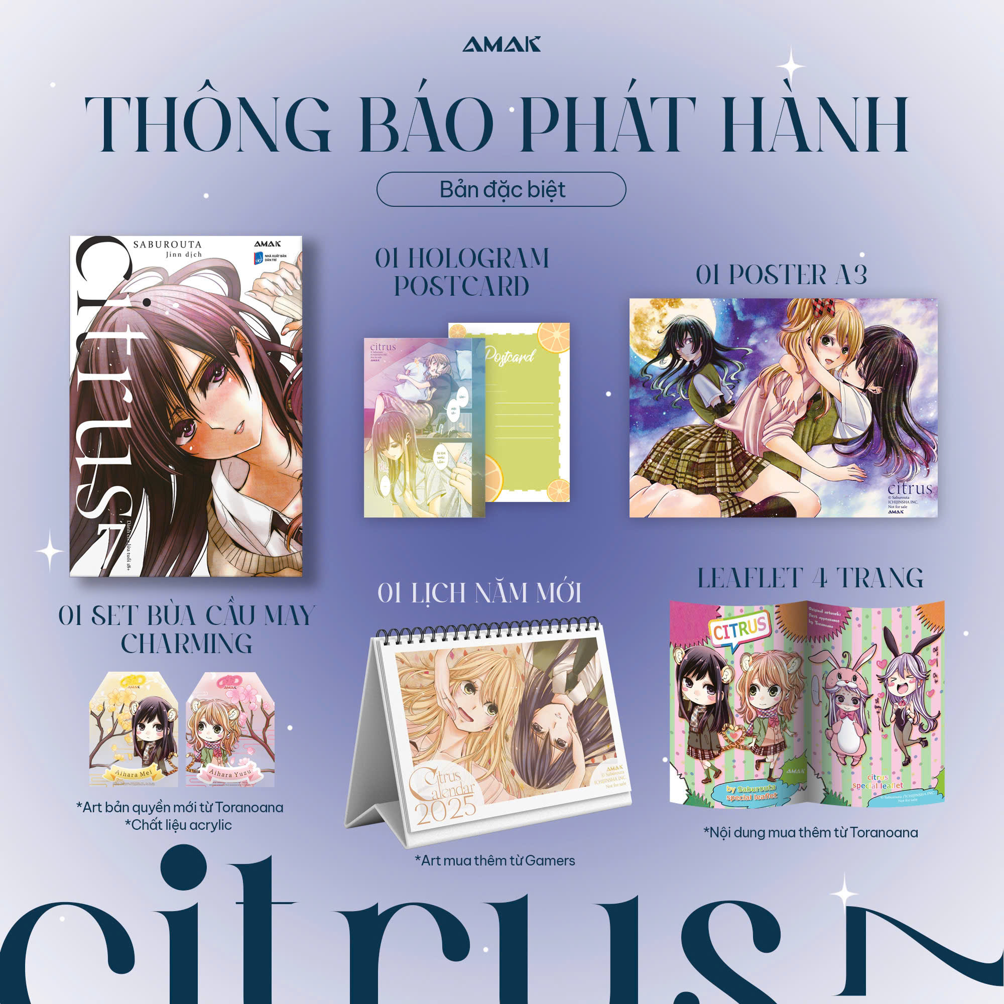 citrus - tập 7 - bản đặc biệt - tặng kèm hologram postcard hai mặt + leaflet 4 trang + poster a3 + set bùa cầu may acrylic charming + bộ lịch năm mới để bàn - Ảnh 2