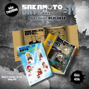 combo manga - sakamoto days - tập 11 - một đòn - bản thường + bản đặc biệt (bộ 2 cuốn) - tặng kèm sheet 5 standee đế gập + obi + huy hiệu + set 3 card đổi nền + standee lắp ghép - Ảnh 2