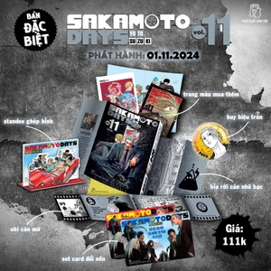 combo manga - sakamoto days - tập 11 - một đòn - bản thường + bản đặc biệt (bộ 2 cuốn) - tặng kèm sheet 5 standee đế gập + obi + huy hiệu + set 3 card đổi nền + standee lắp ghép - Ảnh 3