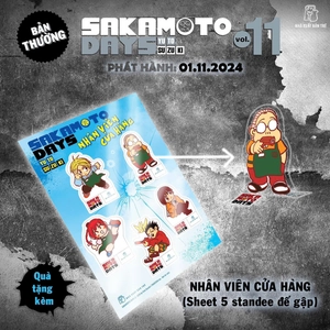 combo manga - sakamoto days - tập 11 - một đòn - bản thường + bản đặc biệt (bộ 2 cuốn) - tặng kèm sheet 5 standee đế gập + obi + huy hiệu + set 3 card đổi nền + standee lắp ghép - Ảnh 8