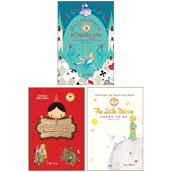 combo sách truyện đọc song ngữ việt-anh - hoàng tử bé + alice ở xứ sở diệu kỳ + những cuộc phiêu lưu của pinocchio (bộ 3 cuốn)
