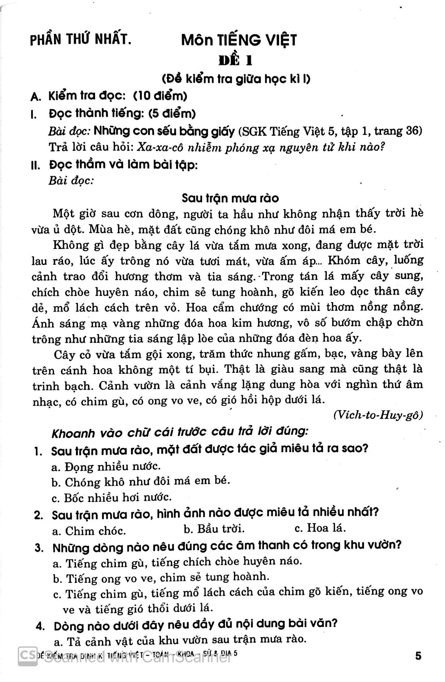 đề kiểm tra định kỳ tiếng việt - toán - khoa học - lịch sử - địa lí 5 - Ảnh 5