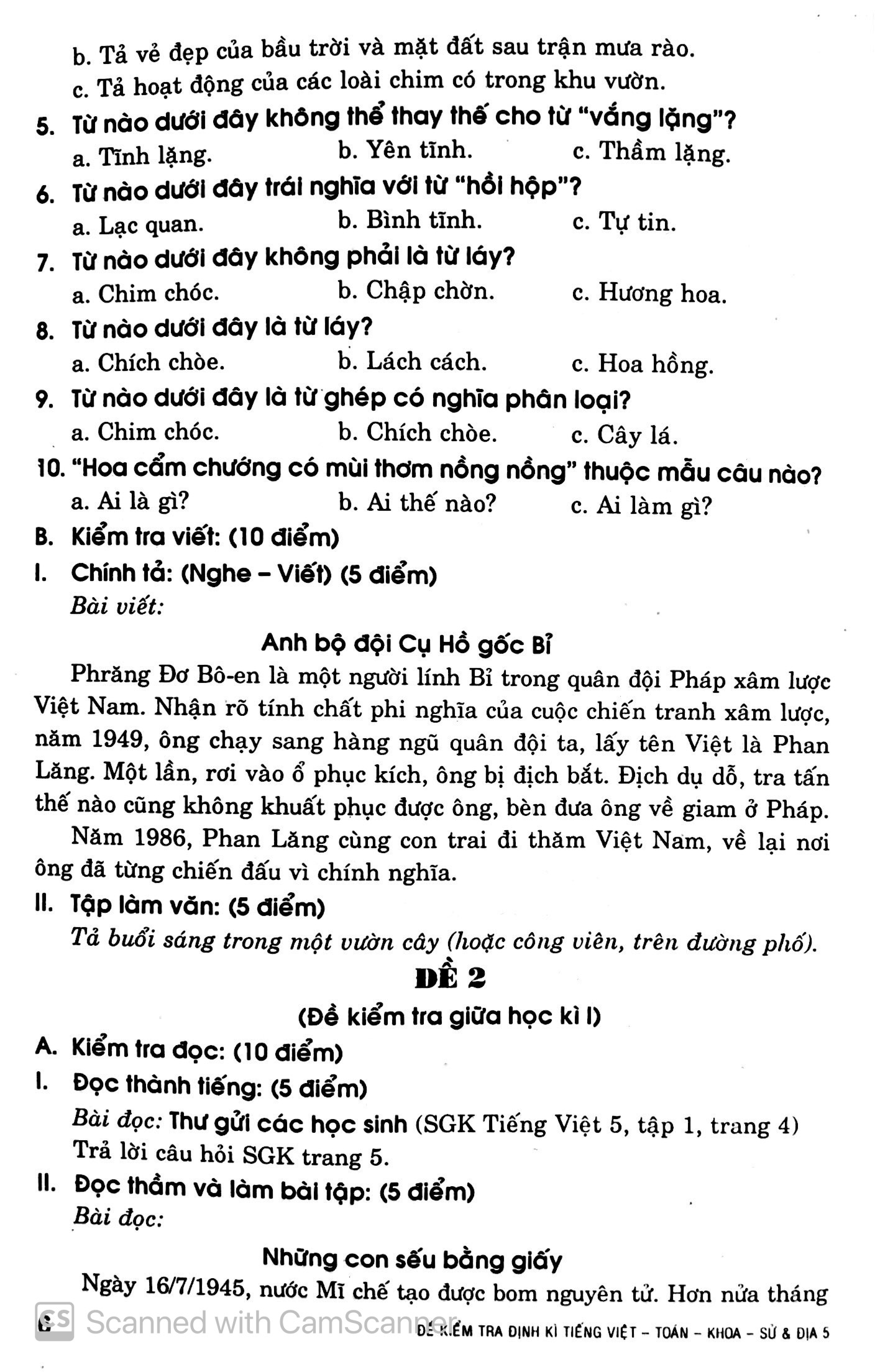 đề kiểm tra định kỳ tiếng việt - toán - khoa học - lịch sử - địa lí 5 - Ảnh 6