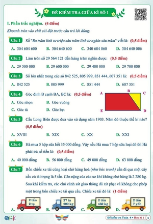 đề kiểm tra toán 4 - học kì 1 (cánh diều) - Ảnh 4