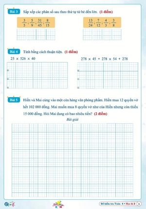 đề kiểm tra toán 4 - học kì 2 (kết nối) - Ảnh 3