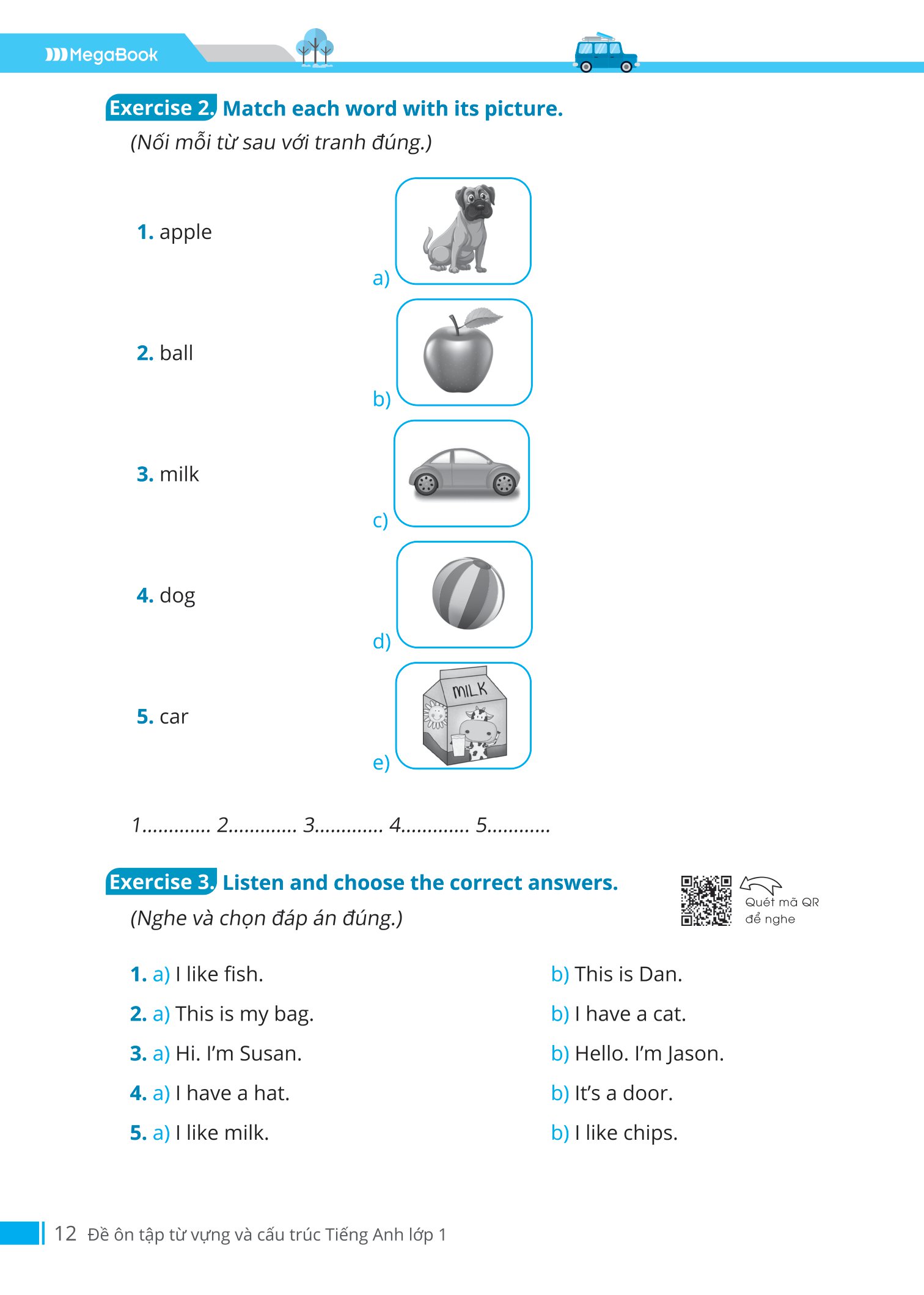 đề ôn tập từ vựng và cấu trúc tiếng anh lớp 1 - Ảnh 12