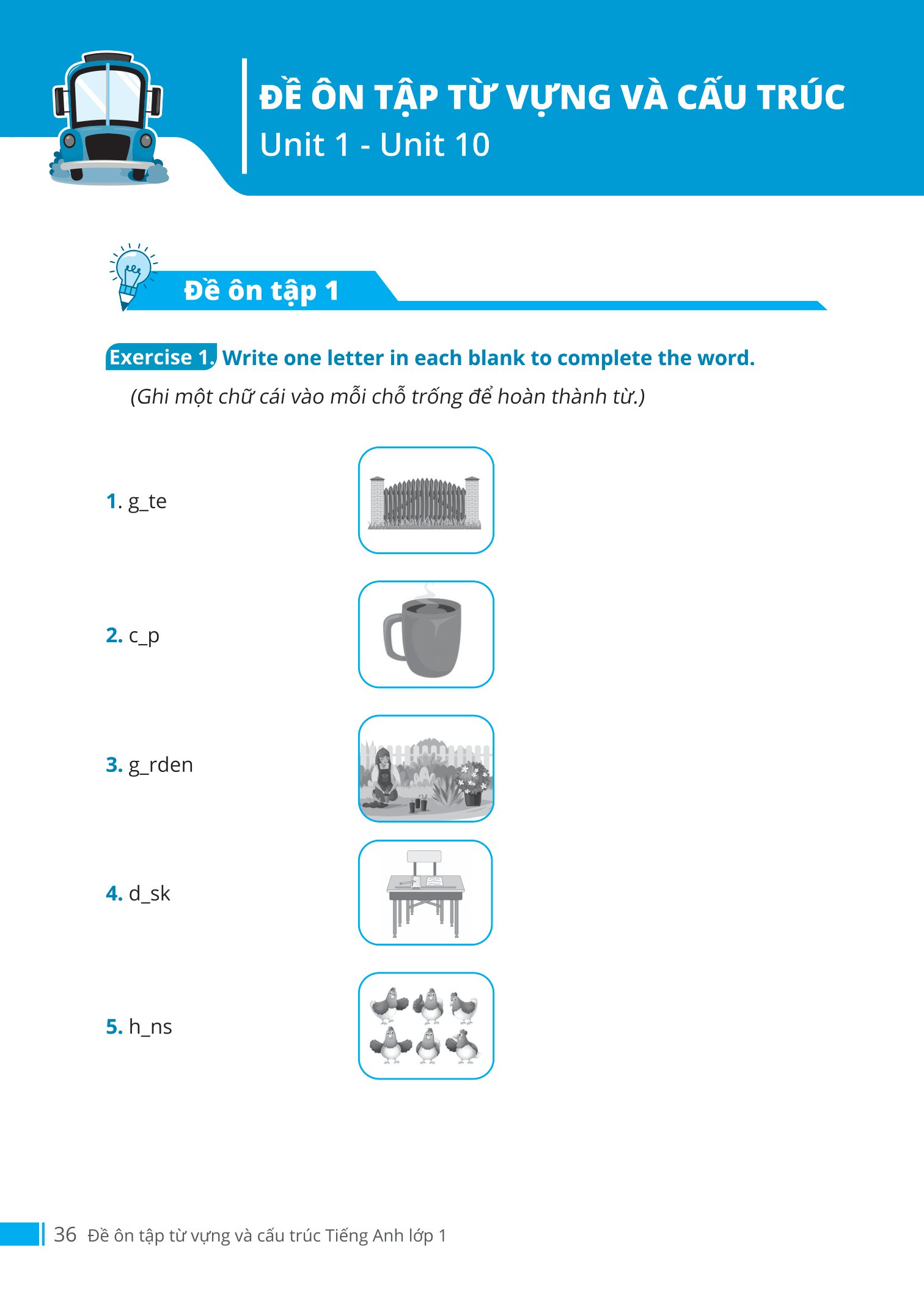 đề ôn tập từ vựng và cấu trúc tiếng anh lớp 1 - Ảnh 13