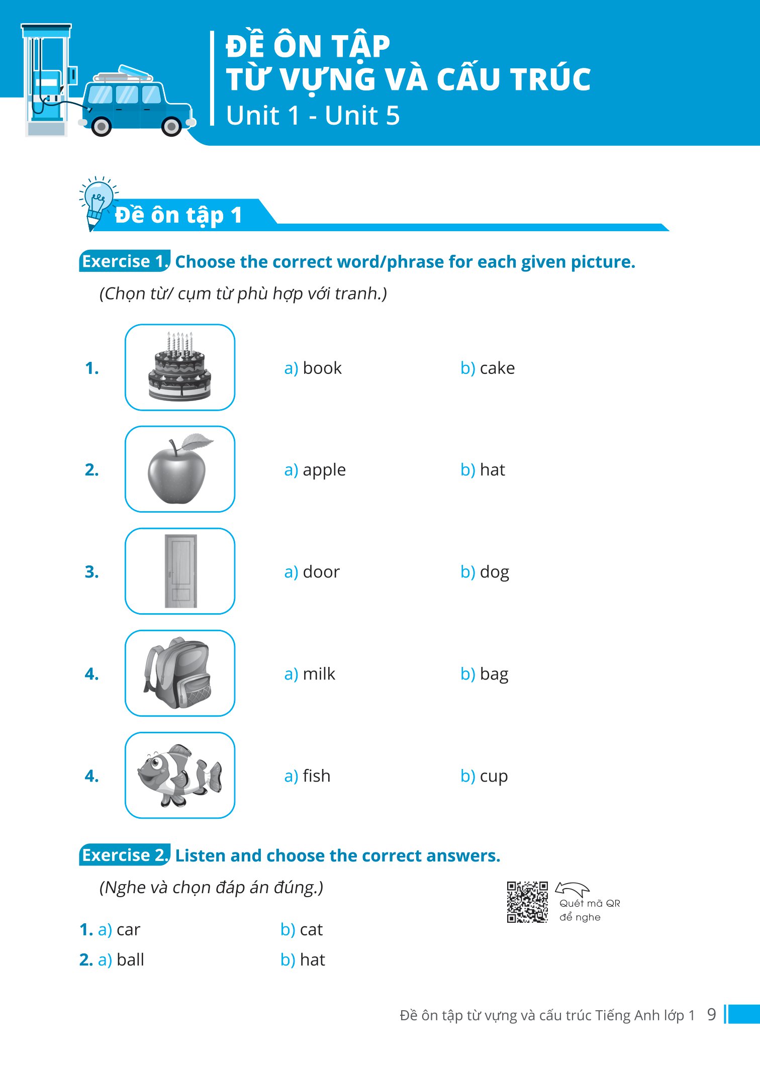đề ôn tập từ vựng và cấu trúc tiếng anh lớp 1 - Ảnh 9