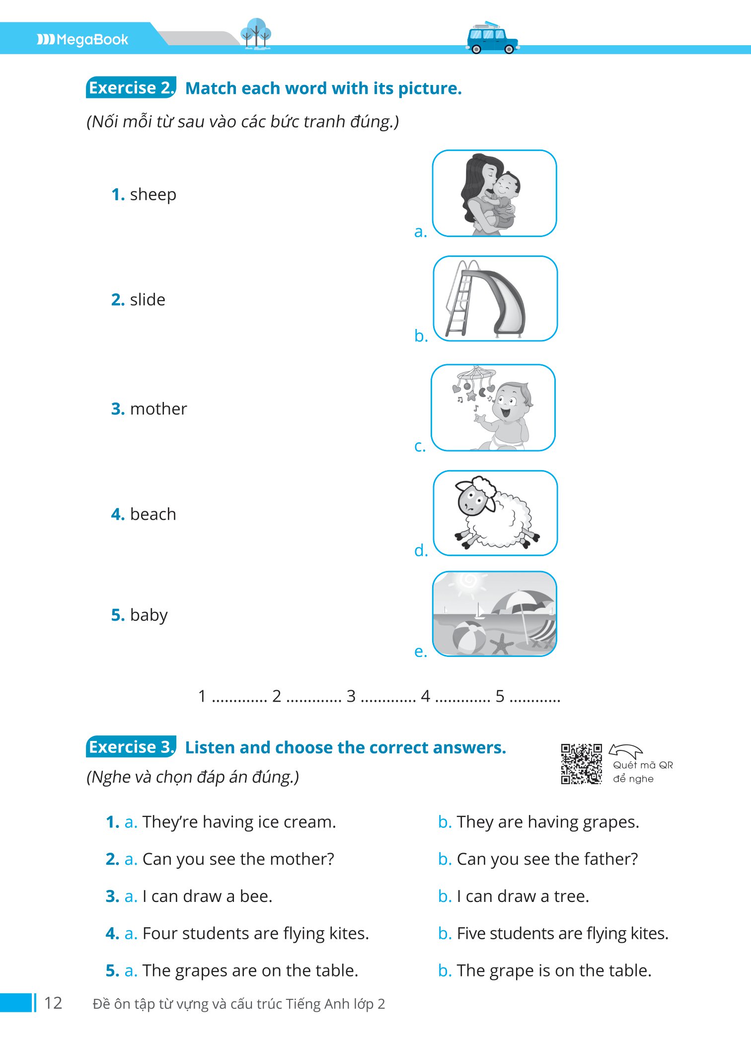 đề ôn tập từ vựng và cấu trúc tiếng anh lớp 2 - Ảnh 12