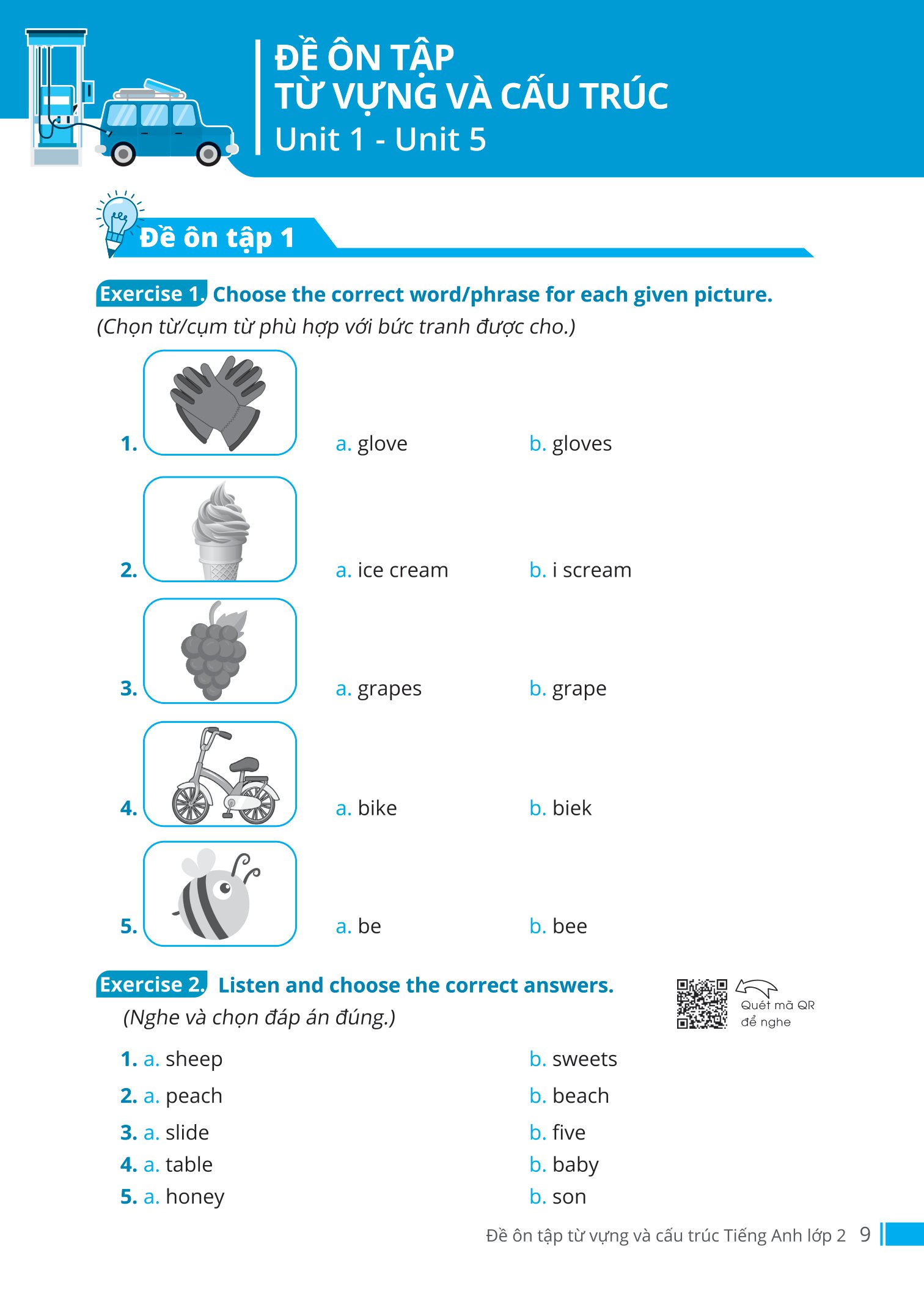 đề ôn tập từ vựng và cấu trúc tiếng anh lớp 2 - Ảnh 9