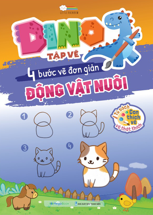 dino tập vẽ - 4 bước vẽ đơn giản - động vật nuôi - Ảnh 2