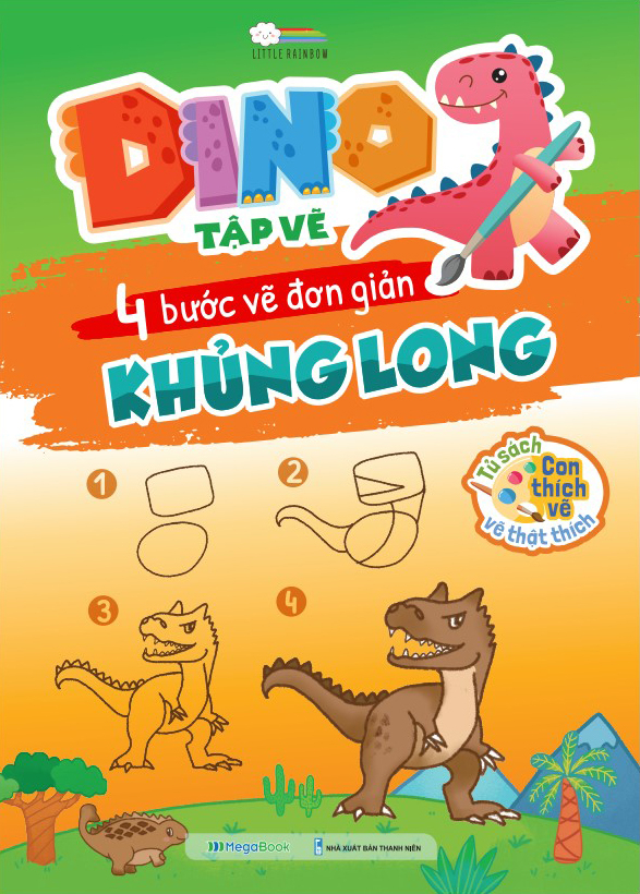 dino tập vẽ - 4 bước vẽ đơn giản - khủng long - Ảnh 2