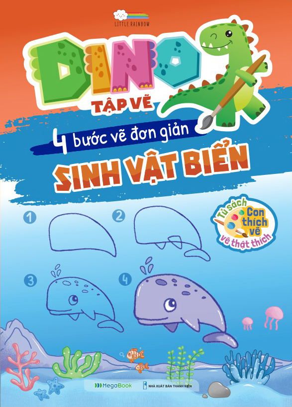 dino tập vẽ - 4 bước vẽ đơn giản - sinh vật biển - Ảnh 2
