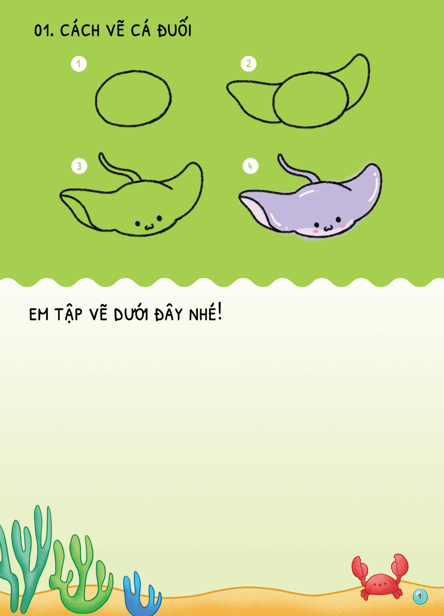 dino tập vẽ - 4 bước vẽ đơn giản - sinh vật biển - Ảnh 3