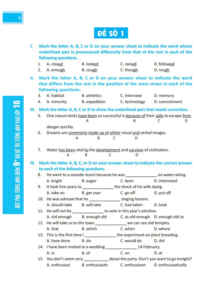 đột phá điểm 9+ tiếng anh - bộ đề thi tiếng anh vào lớp 10 - có đáp án - Ảnh 4