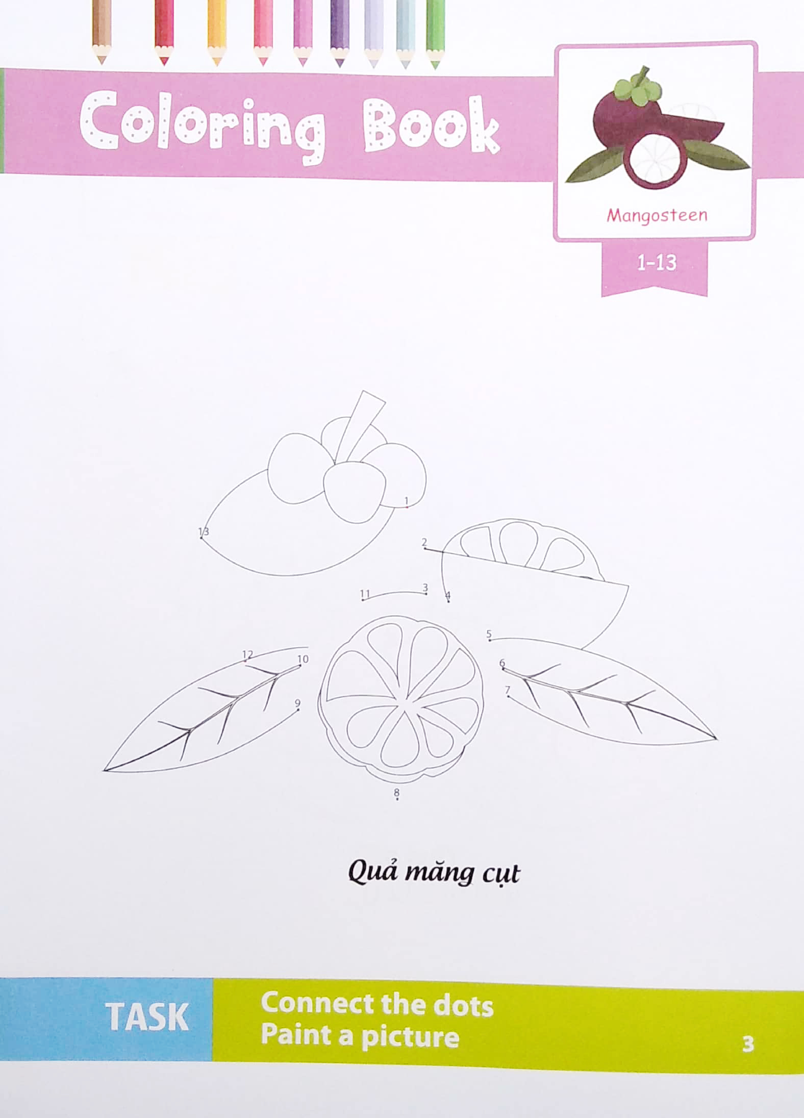 dot to dot coloring book - nối số & tô màu - rau, củ, quả - Ảnh 5