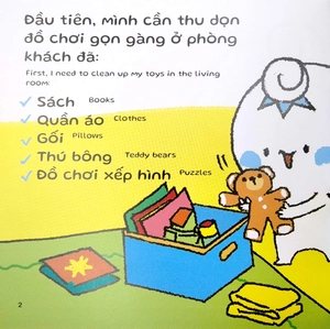 ehon kĩ năng sống - miu miu tự lập: dọn nhà (từ 1 - 6 tuổi) (song ngữ anh - việt) - Ảnh 5