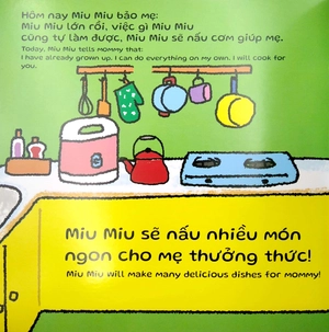 ehon kĩ năng sống - miu miu tự lập: học làm bếp (từ 1 - 6 tuổi) (song ngữ anh - việt) - Ảnh 3