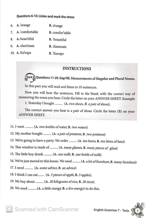 english grammar - ngữ pháp tiếng anh 7 (bài kiểm tra) - Ảnh 5