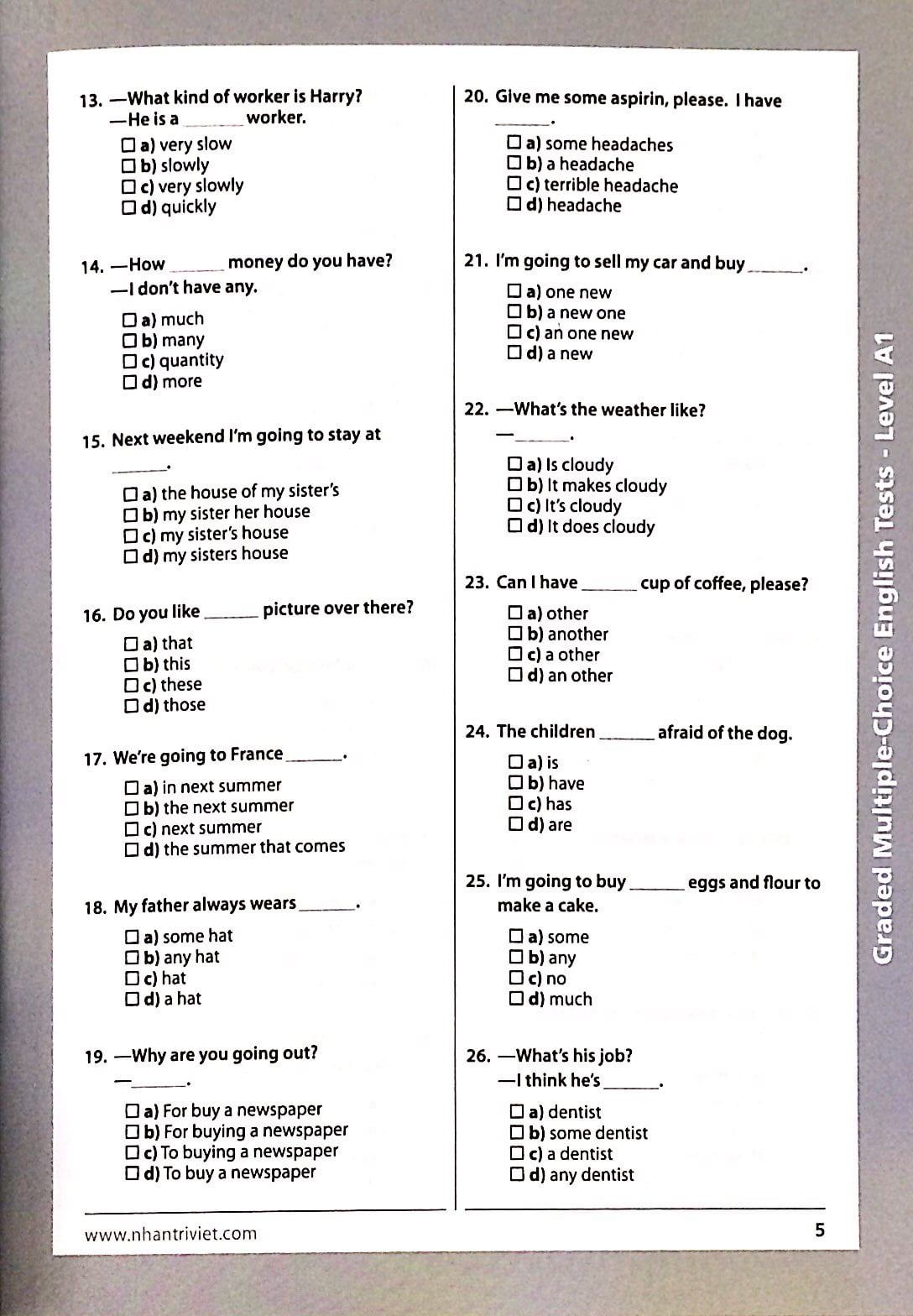 english tests level a1 - Ảnh 4