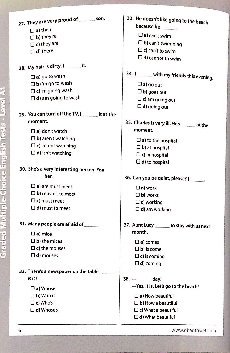 english tests level a1 - Ảnh 5