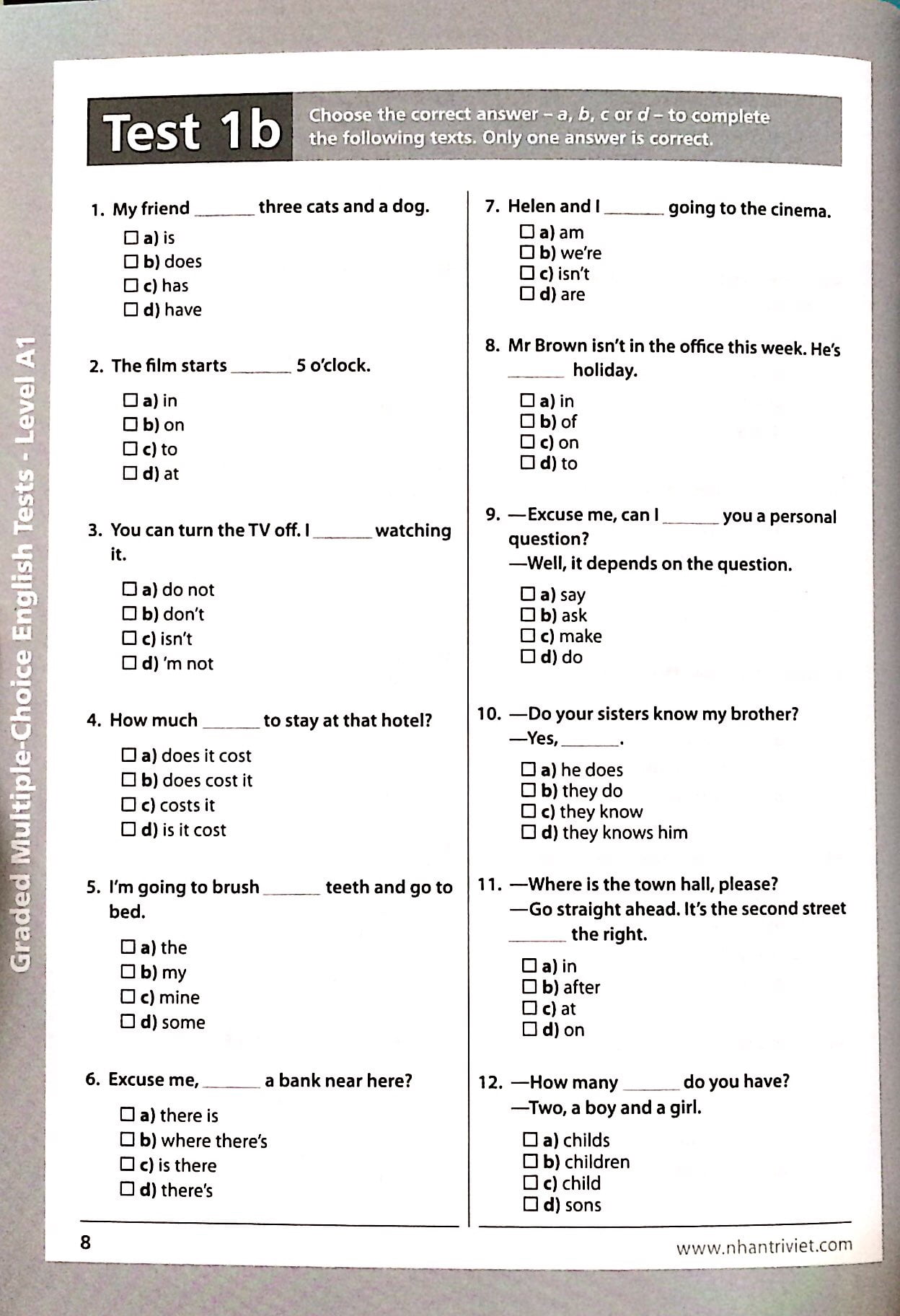 english tests level a1 - Ảnh 7