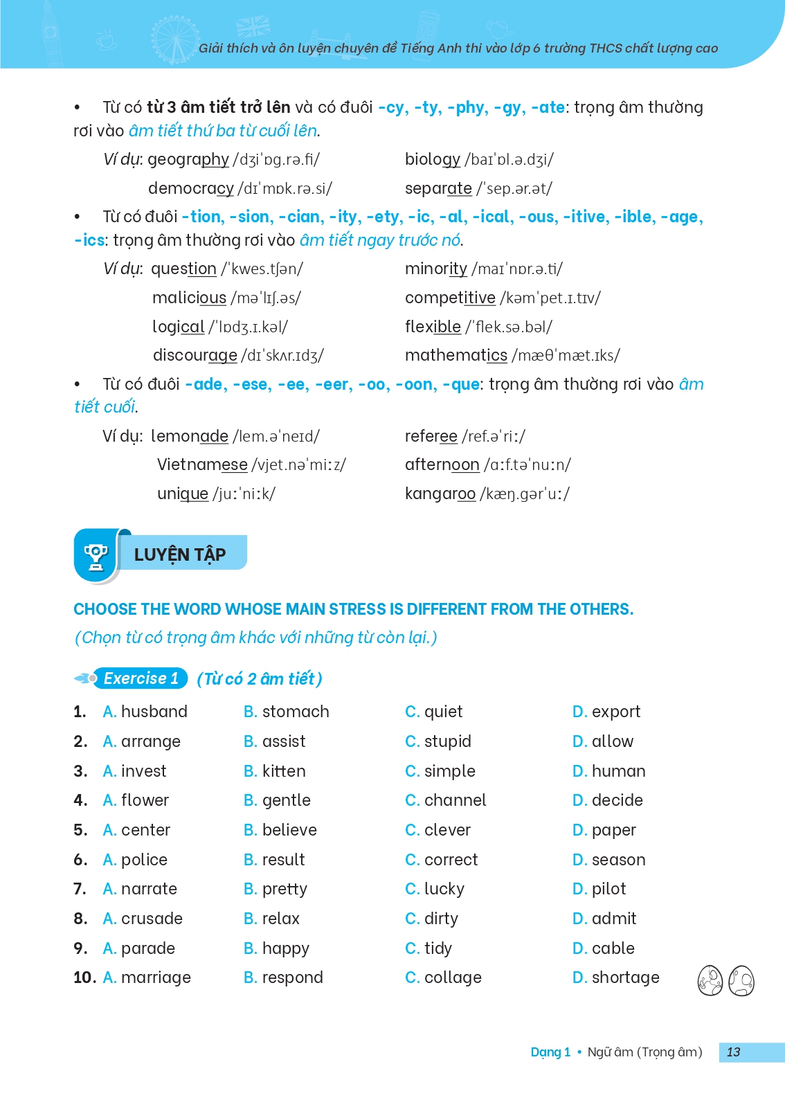 giải thích và ôn luyện chuyên đề tiếng anh thi vào lớp 6 trường thcs chất lượng cao - Ảnh 14